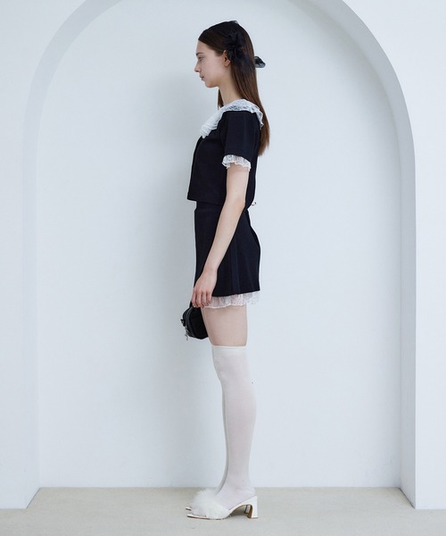 Seemi. byNICECLAUP（ シーミーバイナイスクラップ）の「【Seemi.】レースセットアップ（ワンピース・レディース・ブラック/ホワイト・FREE）」の4枚目の写真