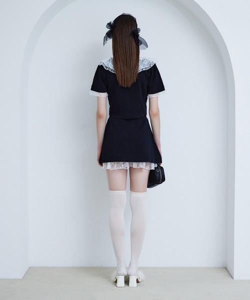 Seemi. byNICECLAUP（ シーミーバイナイスクラップ）の「【Seemi.】レースセットアップ（ワンピース・レディース・ブラック/ホワイト・FREE）」の5枚目の写真