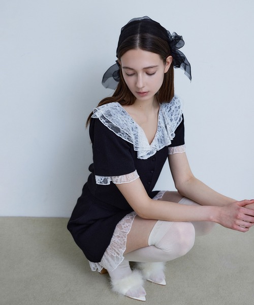 Seemi. byNICECLAUP（ シーミーバイナイスクラップ）の「【Seemi.】レースセットアップ（ワンピース・レディース・ブラック/ホワイト・FREE）」の8枚目の写真