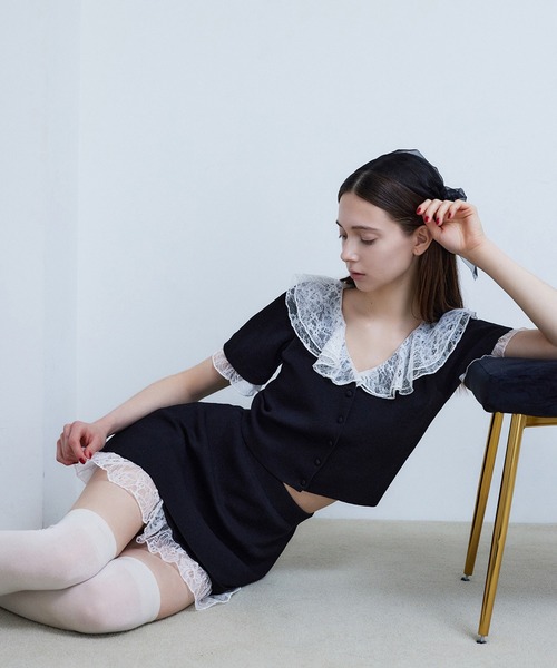 Seemi. byNICECLAUP（ シーミーバイナイスクラップ）の「【Seemi.】レースセットアップ（ワンピース・レディース・ブラック/ホワイト・FREE）」の6枚目の写真