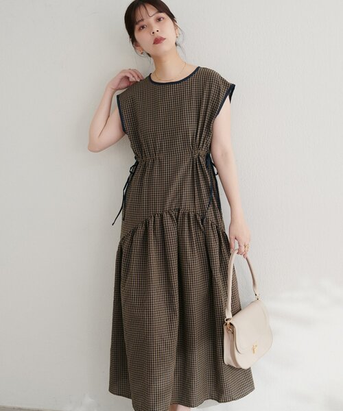 新品未使用　natural coutureドロストデザインチェック柄ワンピース natural couture｜ドロストデザインチェック柄ワンピース