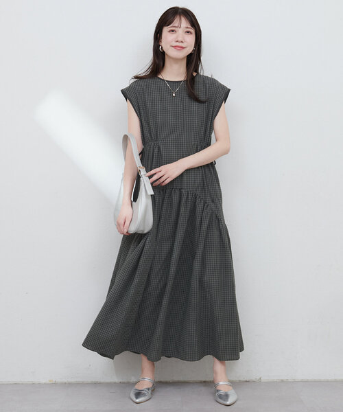 新品未使用　natural coutureドロストデザインチェック柄ワンピース WEB限定】ドロストデザインチェック柄ワンピース | natural