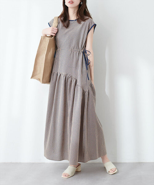 新品未使用　natural coutureドロストデザインチェック柄ワンピース ドロストデザインチェック柄ワンピース | natural couture