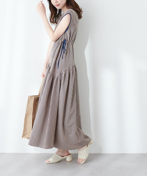 新品未使用　natural coutureドロストデザインチェック柄ワンピース ドロストデザインチェック柄ワンピース | natural couture