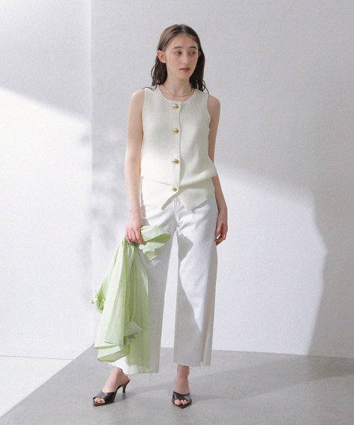 La TOTALITE（ラトータリテ）の「【洗える】ハイツイストニットベスト（ベスト・レディース・ホワイト/ネイビー・FREE）」の4枚目の写真