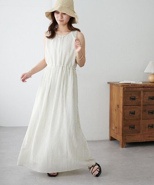 WEB限定】シアーストライプノースリワンピ（ワンピース）｜DISCOAT