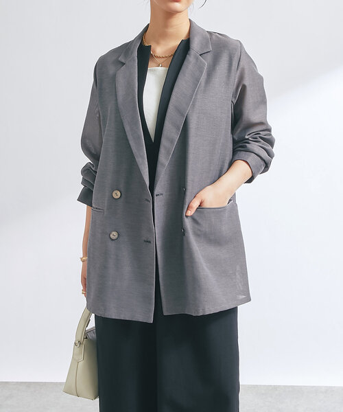 un dix cors（アンディコール）の「《サラッと羽織れる◎》シアーメッシュジャケット（テーラードジャケット・レディース・ブラック/チャコールグレー/ベージュ・FREE）」の2枚目の写真