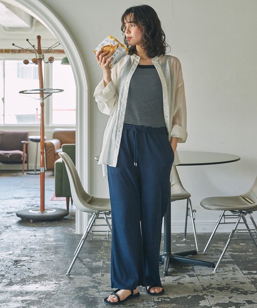 MONO-MART LADY'S（モノマートレディース）の「カットリブ フレア イージーパンツ（その他パンツ・レディース・杢グレー/ブラック/ネイビー/グリーン・S/M）」の5枚目の写真