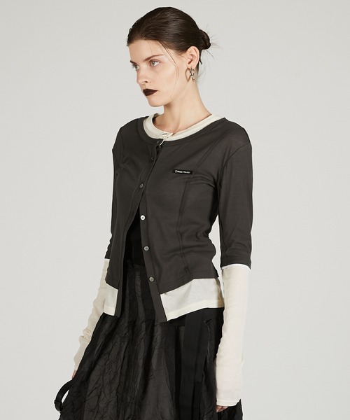 PRANK PROJECT（プランクプロジェクト）の「レイヤードシアーフライスカーデ / Layered sheer Fraise Cardigan（カーディガン/ボレロ・レディース・ブラック/チャコールグレー/ベージュ・FREE）」の15枚目の写真