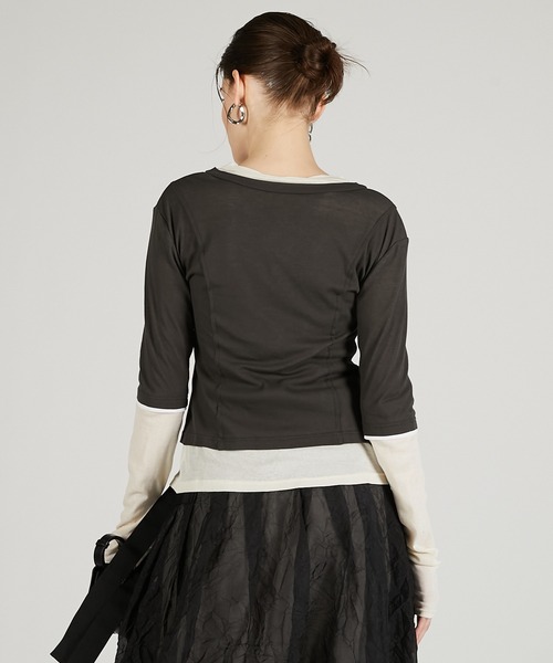 PRANK PROJECT（プランクプロジェクト）の「レイヤードシアーフライスカーデ / Layered sheer Fraise Cardigan（カーディガン/ボレロ・レディース・ブラック/チャコールグレー/ベージュ・FREE）」の16枚目の写真