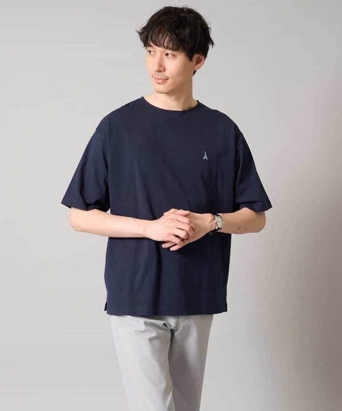 セール】【接触冷感】エッフェル塔刺繍ボートネックカットソー