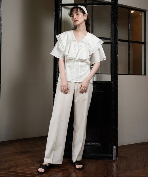lawgy レースビッグカラー ブラウス ホワイト lace big collar blouse / レースビッグカラーブラウス（シャツ