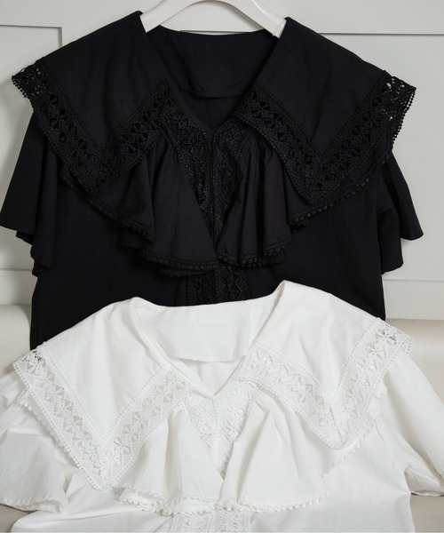lawgy レースビッグカラー ブラウス ホワイト lawgy ブラウス シャツ big collar frill string blouse