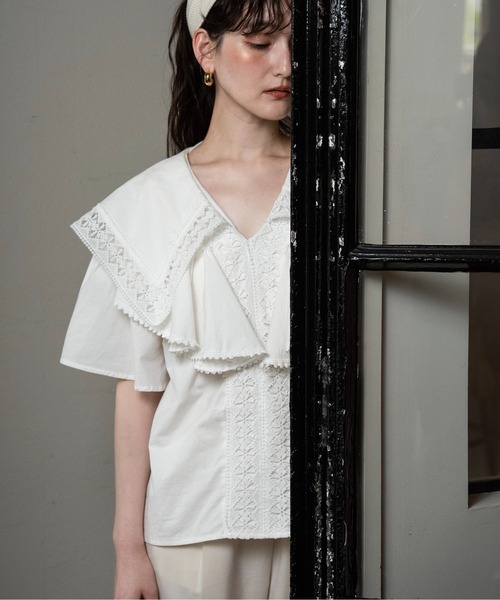 lawgy レースビッグカラー ブラウス ホワイト lace big collar blouse / レースビッグカラーブラウス（シャツ