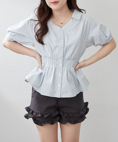 SUMI STYLE◆半袖ブラウス/FREE/ナイロン/BLK/無地/EAZ5031510A0001 シフォン×サテン半袖ブラウス(S ホワイト): AIMER | エメ