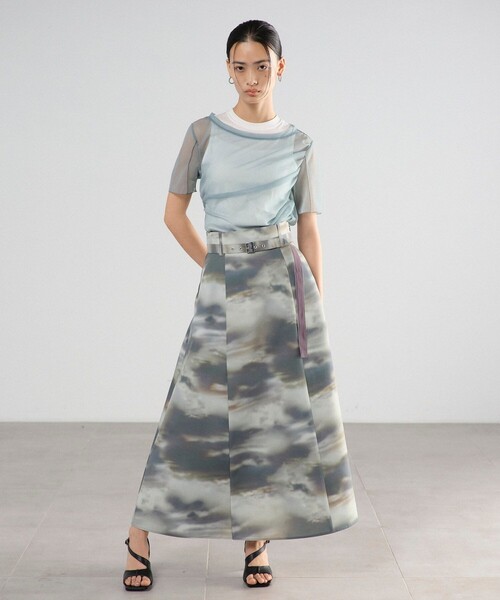 セール】シーナリーアートフレアスカート｜ウォッシャブル/防シワ