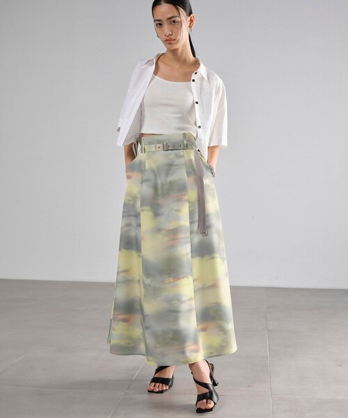 セール】シーナリーアートフレアスカート｜ウォッシャブル/防シワ