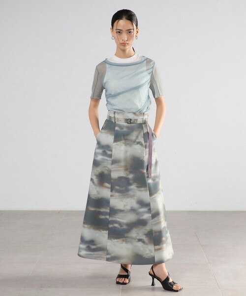 セール】シーナリーアートフレアスカート｜ウォッシャブル/防シワ