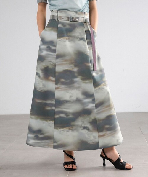 セール】シーナリーアートフレアスカート｜ウォッシャブル/防シワ
