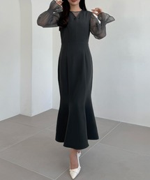 CENEA（セネア）の「チュールシアーブラウス+VネックマーメイドワンピースSET（ワンピース）」