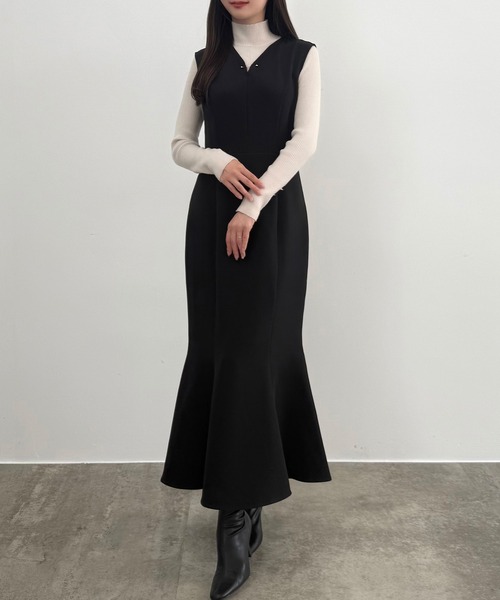 セール】チュールシアーブラウス＋Vネックマーメイドワンピース