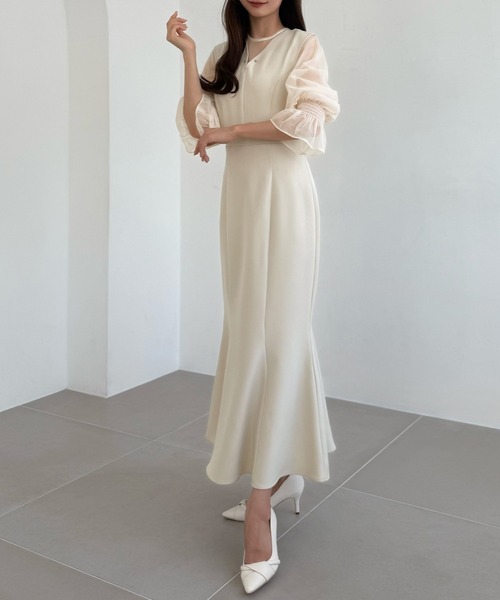 Merlette ベージュ長袖ワンピースとホワイトブラウスセット Merlette ベージュ長袖ワンピースとホワイトブラウスセット Merlette