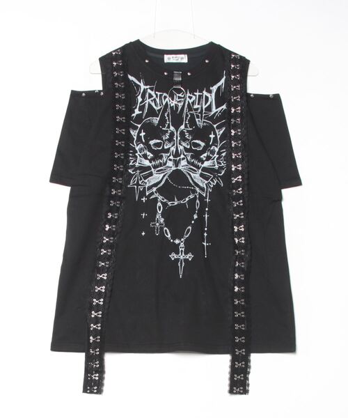 NOVESSEL(ノベセル)の「『TricuspidC/トライカスピッドシー』スカルプリントデザインTシャツ(Tシャツ/カットソー・レディース・ブラック×パープル/ホワイト/ブラック×ホワイト・FREE)」の9枚目の写真
