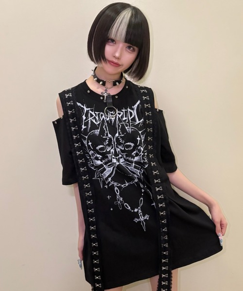 NOVESSEL(ノベセル)の「『TricuspidC/トライカスピッドシー』スカルプリントデザインTシャツ(Tシャツ/カットソー・レディース・ブラック×パープル/ホワイト/ブラック×ホワイト・FREE)」の10枚目の写真