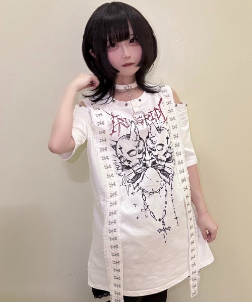 NOVESSEL(ノベセル)の「『TricuspidC/トライカスピッドシー』スカルプリントデザインTシャツ(Tシャツ/カットソー・レディース・ブラック×パープル/ホワイト/ブラック×ホワイト・FREE)」の12枚目の写真