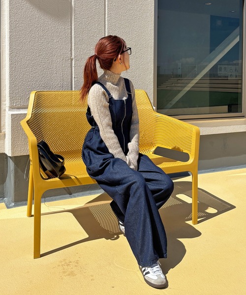 ISOOK（アイスー）の「【ISOOK / アイスー】フロントジップサロペットパンツ / デニム サロペ オーバーオール ハーフジップ ドロスト ハイウエスト ロング フルレングス ブルー ブラック 青 黒 ZOZOTOWN限定（サロペット/オーバーオール・レディース・ブルー/ブラック・FREE）」の8枚目の写真