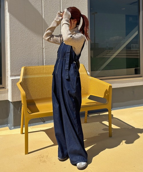 ISOOK（アイスー）の「【ISOOK / アイスー】フロントジップサロペットパンツ / デニム サロペ オーバーオール ハーフジップ ドロスト ハイウエスト ロング フルレングス ブルー ブラック 青 黒 ZOZOTOWN限定（サロペット/オーバーオール・レディース・ブルー/ブラック・FREE）」の18枚目の写真