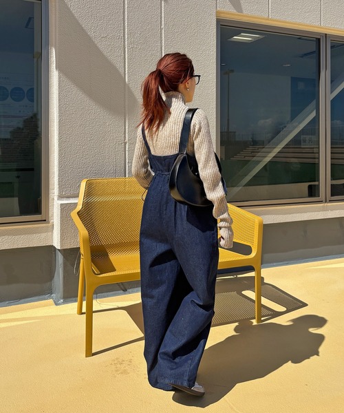 ISOOK（アイスー）の「【ISOOK / アイスー】フロントジップサロペットパンツ / デニム サロペ オーバーオール ハーフジップ ドロスト ハイウエスト ロング フルレングス ブルー ブラック 青 黒 ZOZOTOWN限定（サロペット/オーバーオール・レディース・ブルー/ブラック・FREE）」の22枚目の写真