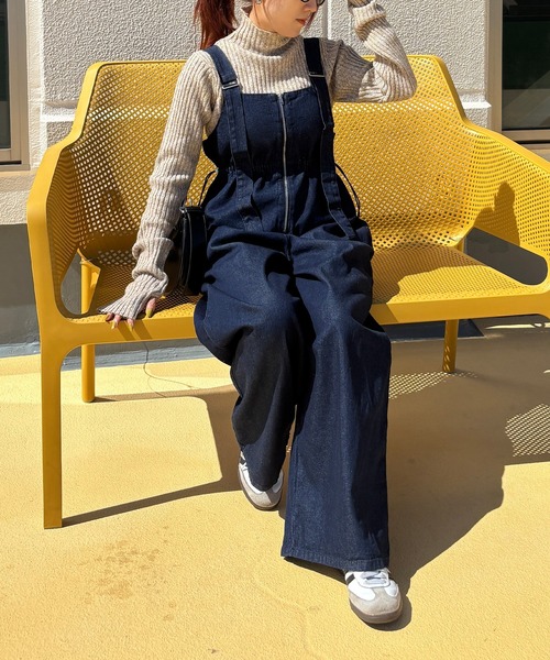 ISOOK（アイスー）の「【ISOOK / アイスー】フロントジップサロペットパンツ / デニム サロペ オーバーオール ハーフジップ ドロスト ハイウエスト ロング フルレングス ブルー ブラック 青 黒 ZOZOTOWN限定（サロペット/オーバーオール・レディース・ブルー/ブラック・FREE）」の19枚目の写真