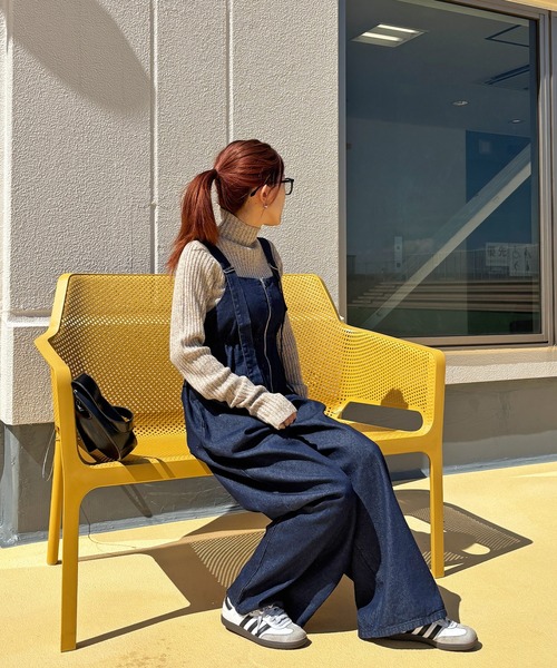 ISOOK（アイスー）の「【ISOOK / アイスー】フロントジップサロペットパンツ / デニム サロペ オーバーオール ハーフジップ ドロスト ハイウエスト ロング フルレングス ブルー ブラック 青 黒 ZOZOTOWN限定（サロペット/オーバーオール・レディース・ブルー/ブラック・FREE）」の16枚目の写真