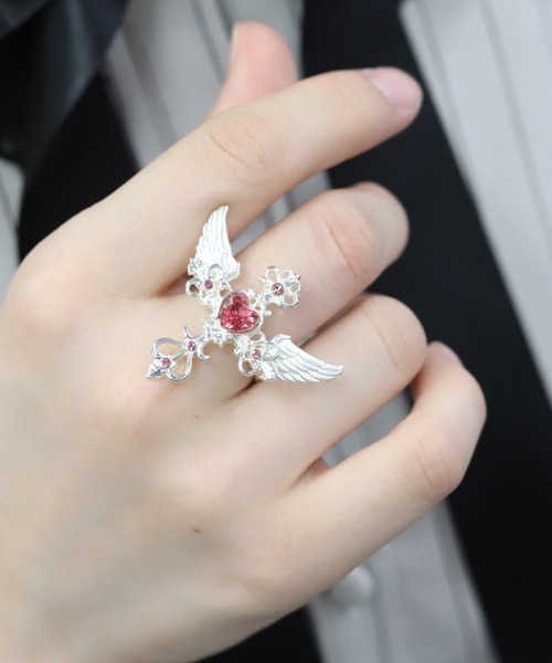 axes femme POETIQUE(アクシーズファムポエティック)の「カラージュエルクロスリング(リング・レディース・レッド/グリーン/ピンク/パープル/ブルー/クリア/ブラック・FREE)」の11枚目の写真