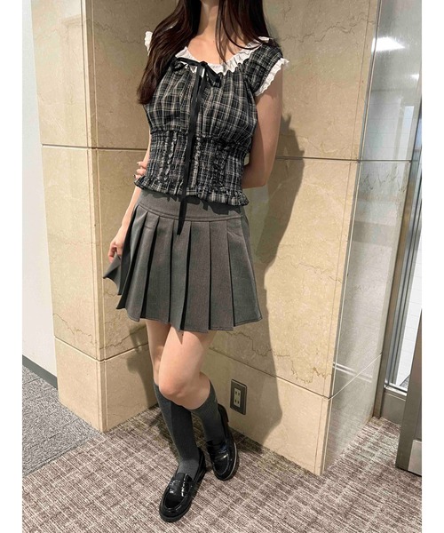 PHILLY(フィリー)の「【PHILLY】フリルノースリーブチェックトップス(シャツ/ブラウス・レディース・ブラック/ブラウン・FREE)」の5枚目の写真