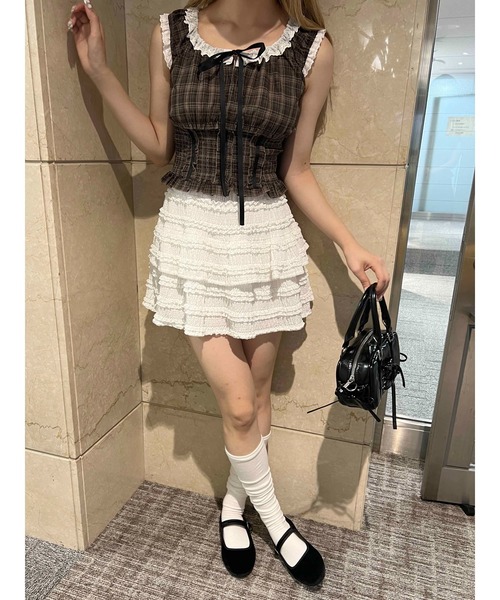 PHILLY(フィリー)の「【PHILLY】フリルノースリーブチェックトップス(シャツ/ブラウス・レディース・ブラック/ブラウン・FREE)」の10枚目の写真