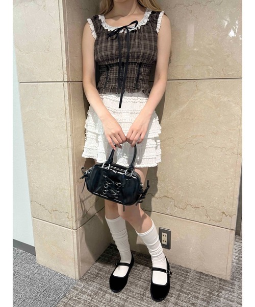 PHILLY(フィリー)の「【PHILLY】フリルノースリーブチェックトップス(シャツ/ブラウス・レディース・ブラック/ブラウン・FREE)」の11枚目の写真