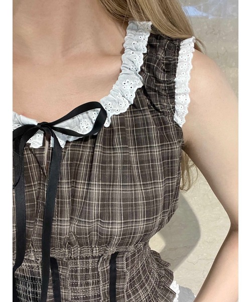PHILLY(フィリー)の「【PHILLY】フリルノースリーブチェックトップス(シャツ/ブラウス・レディース・ブラック/ブラウン・FREE)」の13枚目の写真