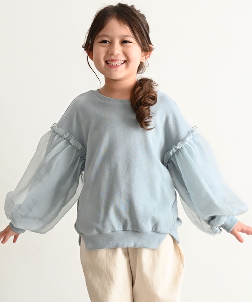 PUPPAPUPO（プッパプーポ）の「袖シアーボリューム スウェット トレーナー（スウェット・キッズ・ピンク/ブルー/アイボリー・80/90/100/110/120/130）」の3枚目の写真