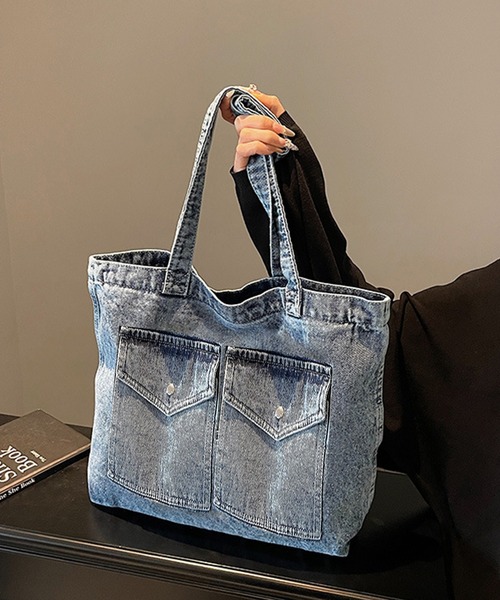 Lace Ladies(レースレディース)の「パッチポケット付き デニム ビッグ スクエア トートバッグ(トートバッグ・レディース・ブラック/ブルー/ネイビー・FREE)」の5枚目の写真