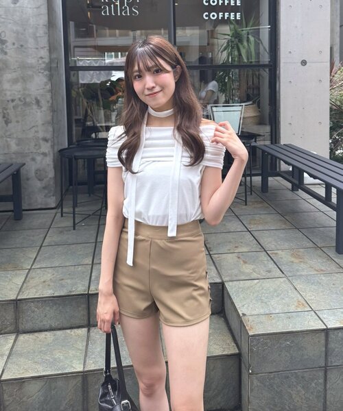 mline（エムライン）の「[mline]リボンショートパンツ（その他パンツ・レディース・ブラック/ベージュ・1/2）」の2枚目の写真