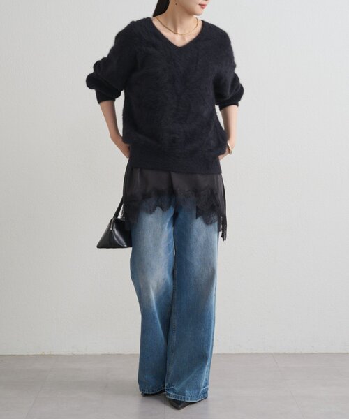 M！！！Loungedress FURカシミヤVニット ネイビー セール】FURカシミヤVニット（ニット/セーター）｜LOUNGEDRESS