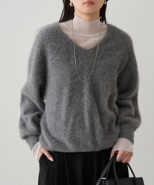 新品未使用 loungedress FURカシミアVニット ホワイト Loungedress（ラウンジドレス） ニット セーター FURカシミヤVニット