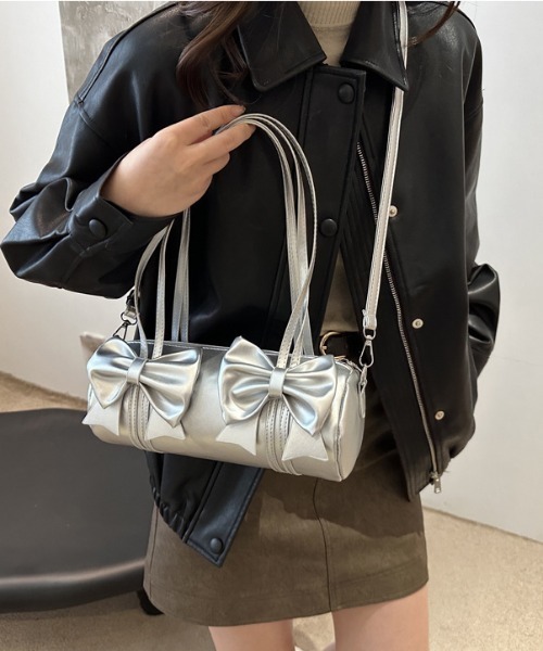 Mejoul(メジュール)の「ダブルリボンミニ ショルダー ボストンバッグ(ボストンバッグ・レディース・シルバー/ホワイト/ブラック/ベージュ・F)」の7枚目の写真