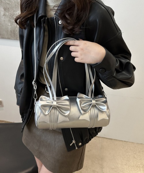 Mejoul(メジュール)の「ダブルリボンミニ ショルダー ボストンバッグ(ボストンバッグ・レディース・シルバー/ホワイト/ブラック/ベージュ・F)」の6枚目の写真