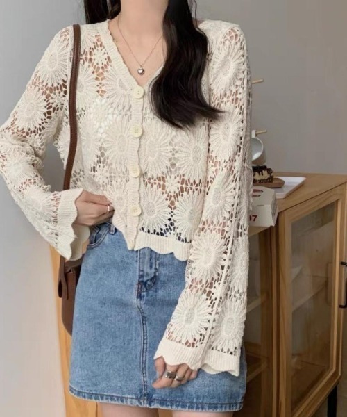 maison de LATIR(メゾンドラティール)の「着まわし力抜群の夏服クロシェUVカットカーデ(カーディガン/ボレロ・レディース・ベージュ/ホワイト・FREE)」の17枚目の写真