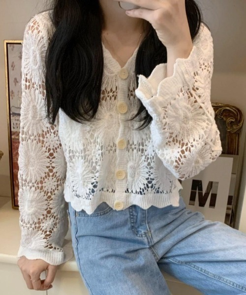 maison de LATIR(メゾンドラティール)の「着まわし力抜群の夏服クロシェUVカットカーデ(カーディガン/ボレロ・レディース・ベージュ/ホワイト・FREE)」の18枚目の写真