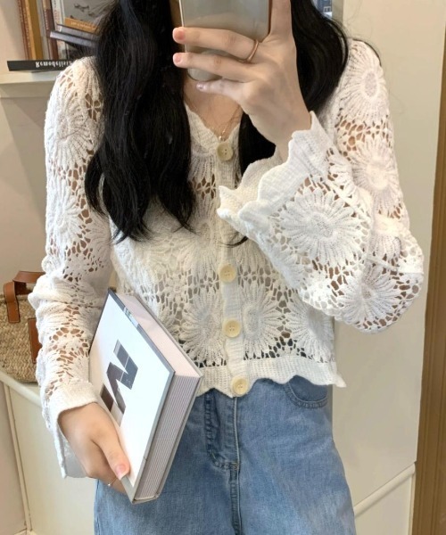 maison de LATIR(メゾンドラティール)の「着まわし力抜群の夏服クロシェUVカットカーデ(カーディガン/ボレロ・レディース・ベージュ/ホワイト・FREE)」の14枚目の写真