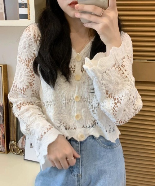 maison de LATIR(メゾンドラティール)の「着まわし力抜群の夏服クロシェUVカットカーデ(カーディガン/ボレロ・レディース・ベージュ/ホワイト・FREE)」の15枚目の写真